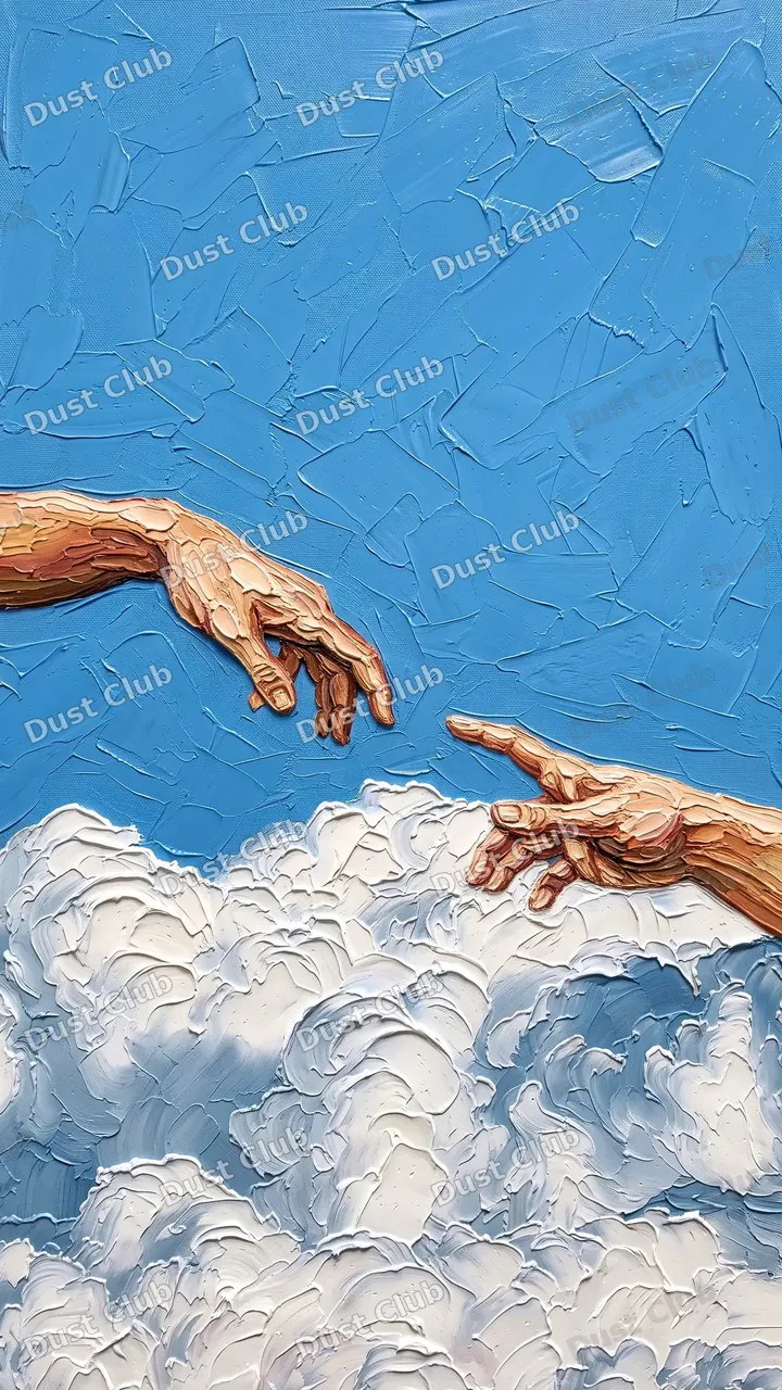 Prévia com marca d’água: Mãos sobre nuvens azuis